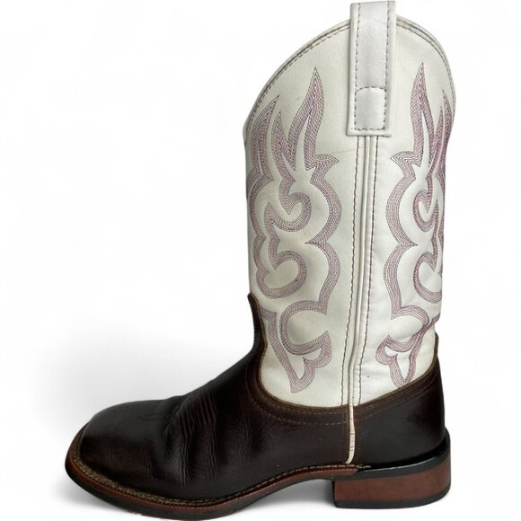 Laredo White Brown Square Toe Leather Western Cowboy Cowgirl Boots Women's 8 M - Picture 5 of 13